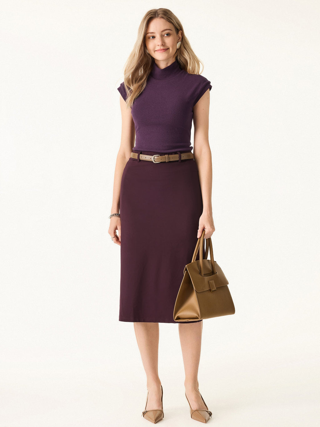 Stretch Cotton Mock Neck Cap Sleeve Brami Top