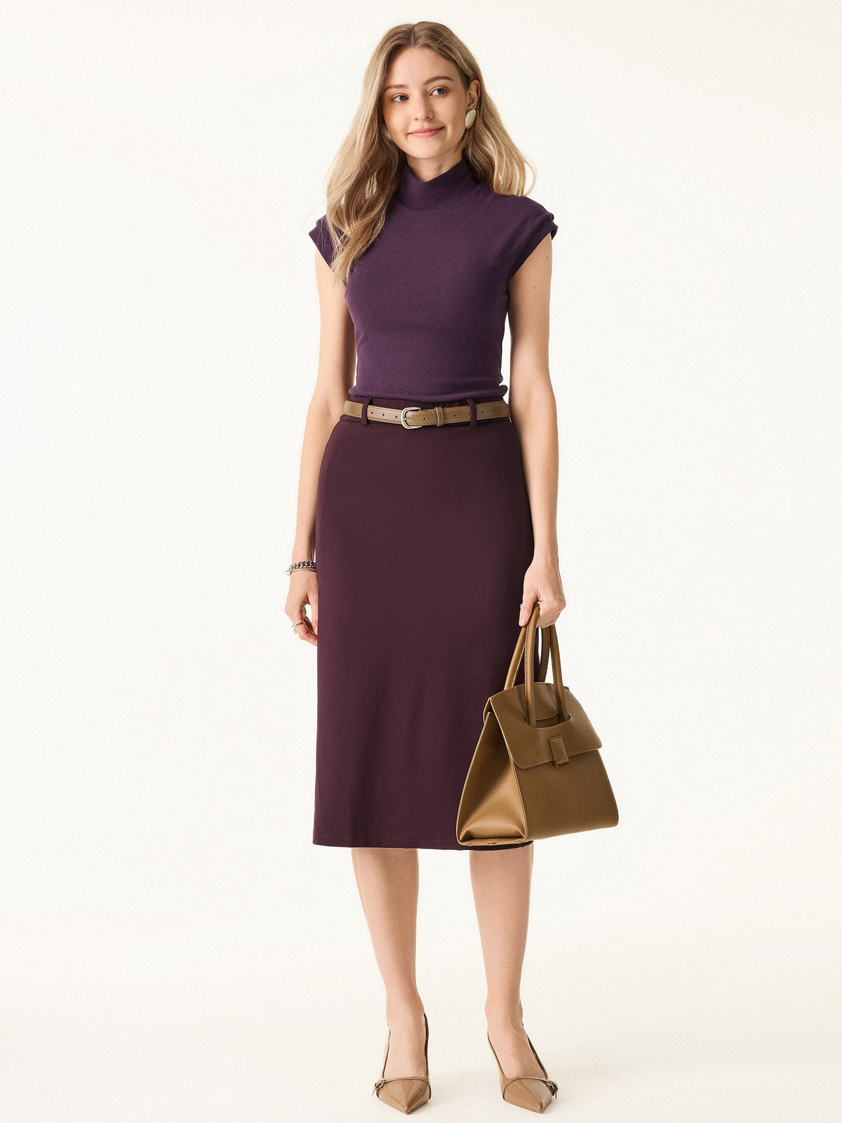 Stretch Cotton Mock Neck Cap Sleeve Brami Top