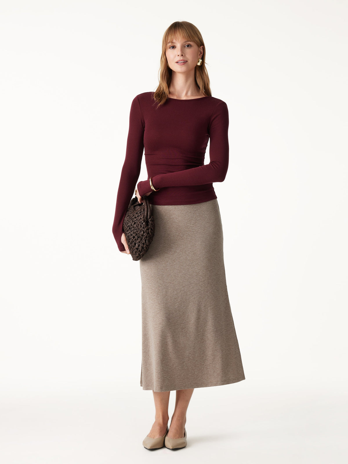 Lyocell-Wool Round Neck Long Sleeve Top