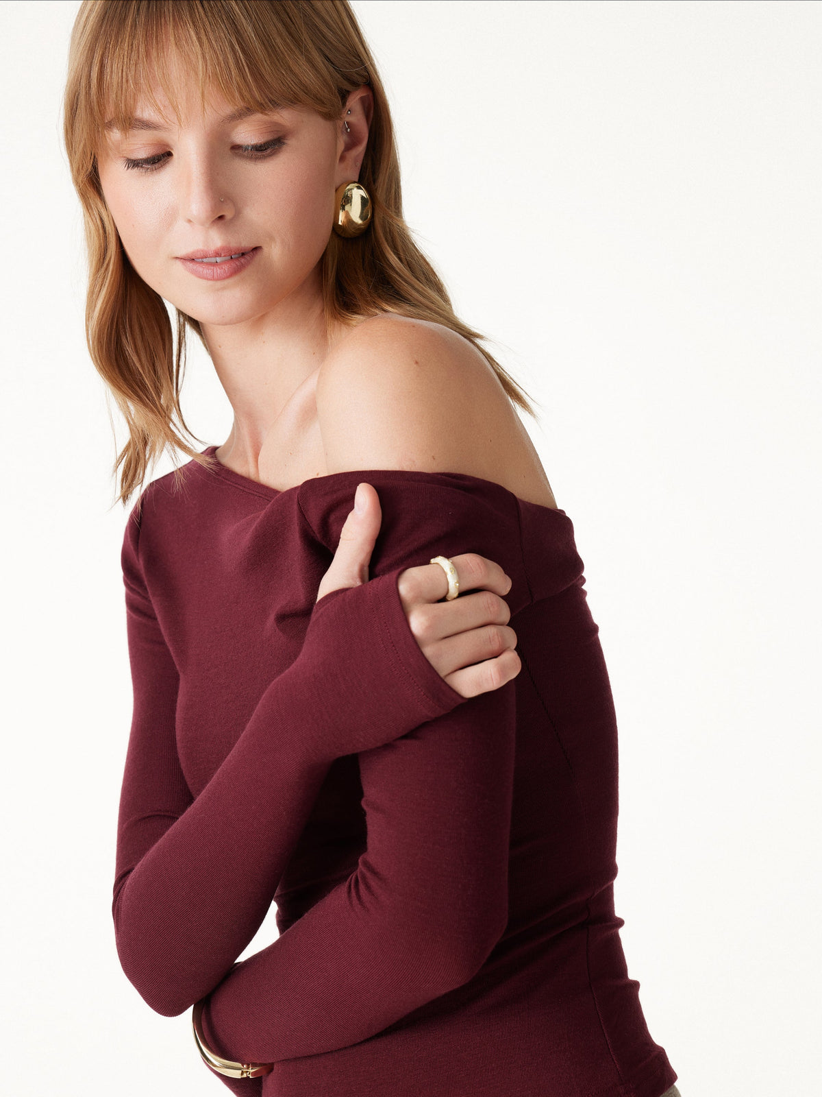 Lyocell-Wool Round Neck Long Sleeve Reversible Top
