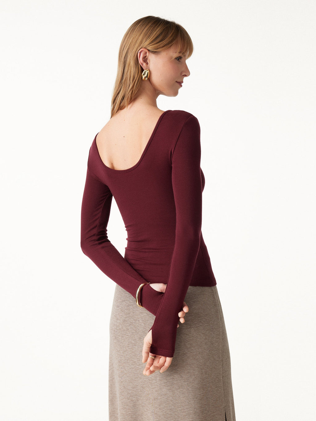 Lyocell-Wool Round Neck Long Sleeve Top