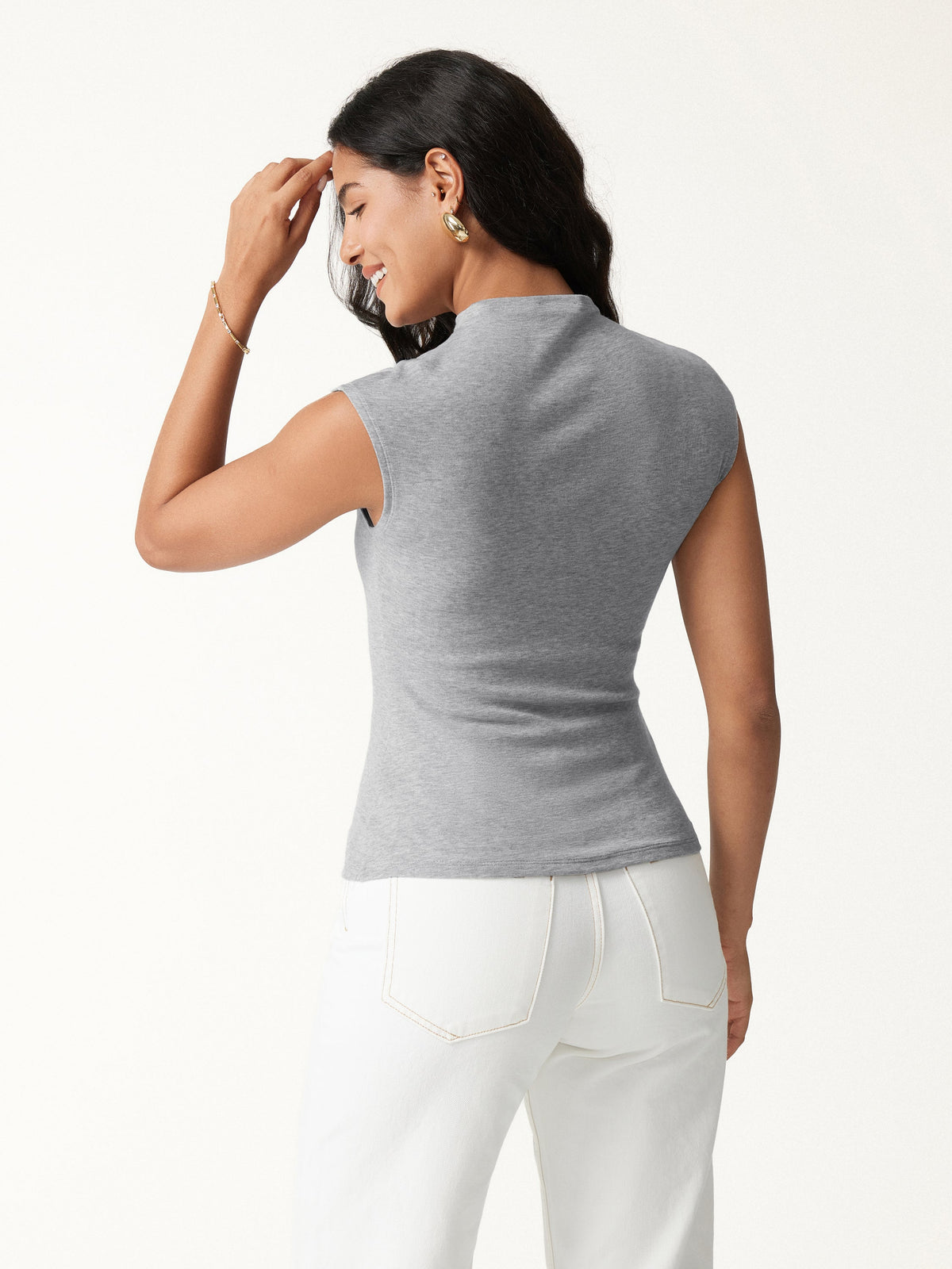 Lyocell-Wool Mock Neck Sleeveless Top