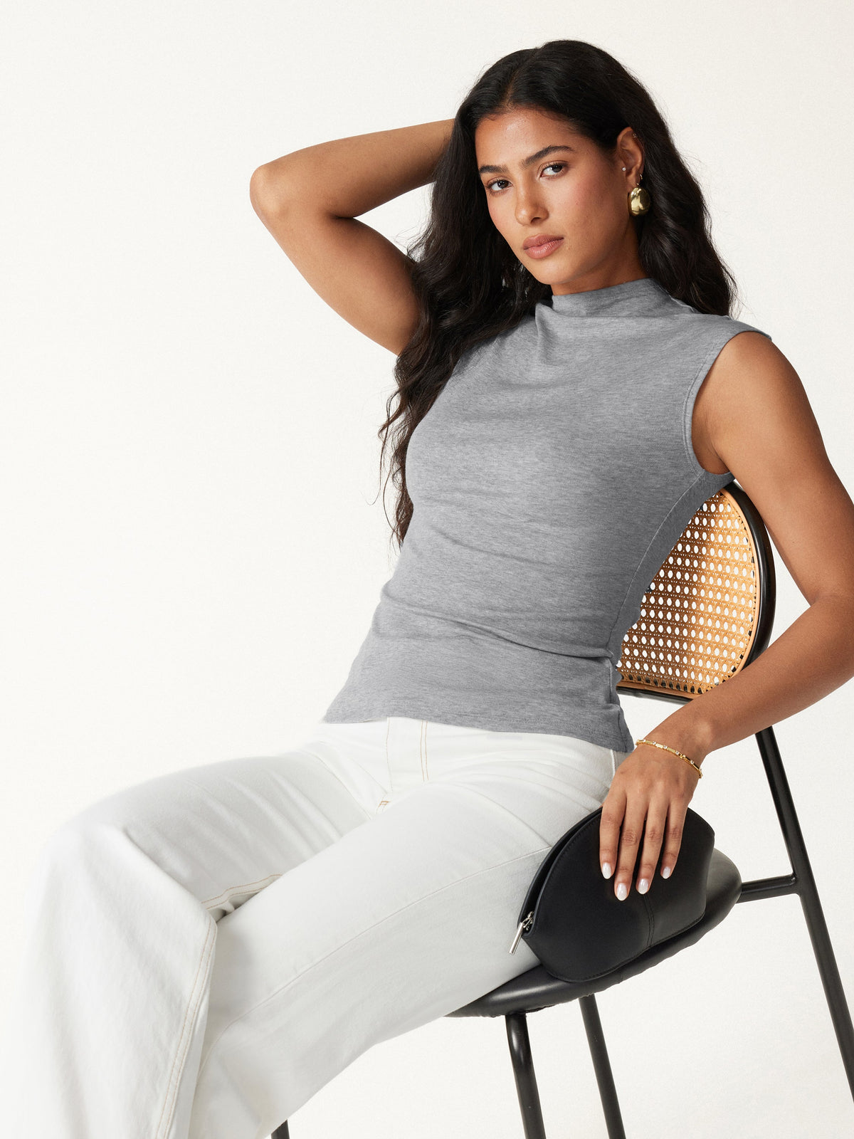 Lyocell-Wool Mock Neck Top