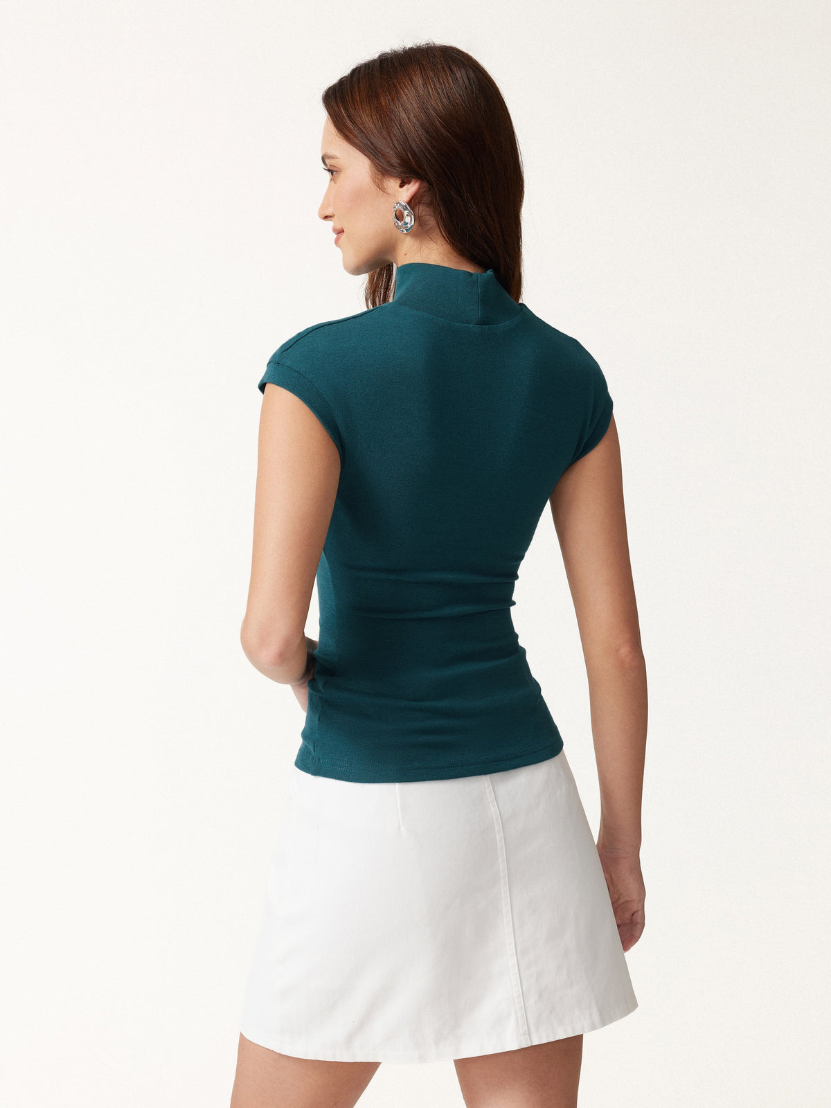 Stretch Cotton Mock Neck Cap Sleeve Brami Top