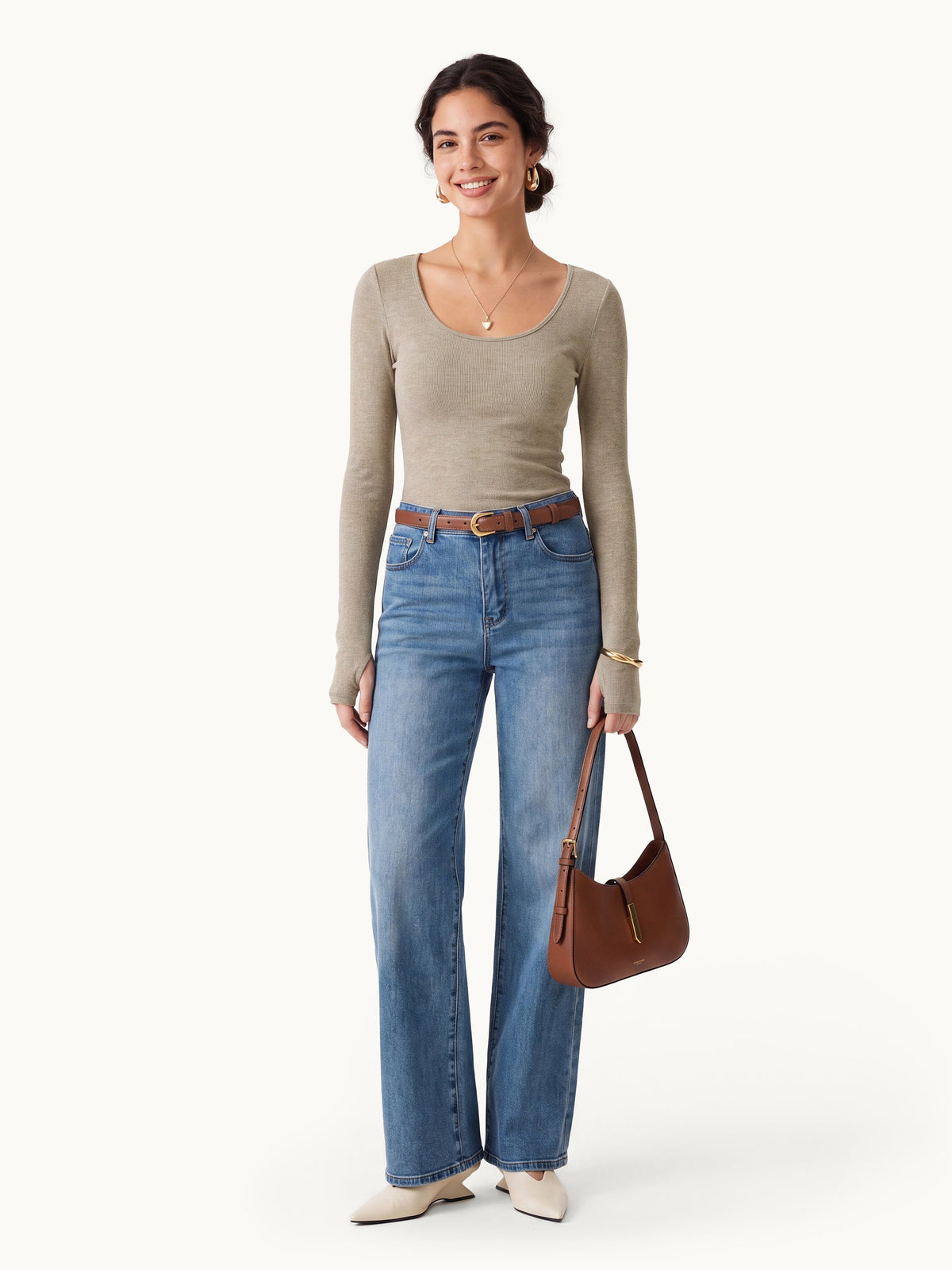 Lyocell-Wool Round Neck Long Sleeve Top