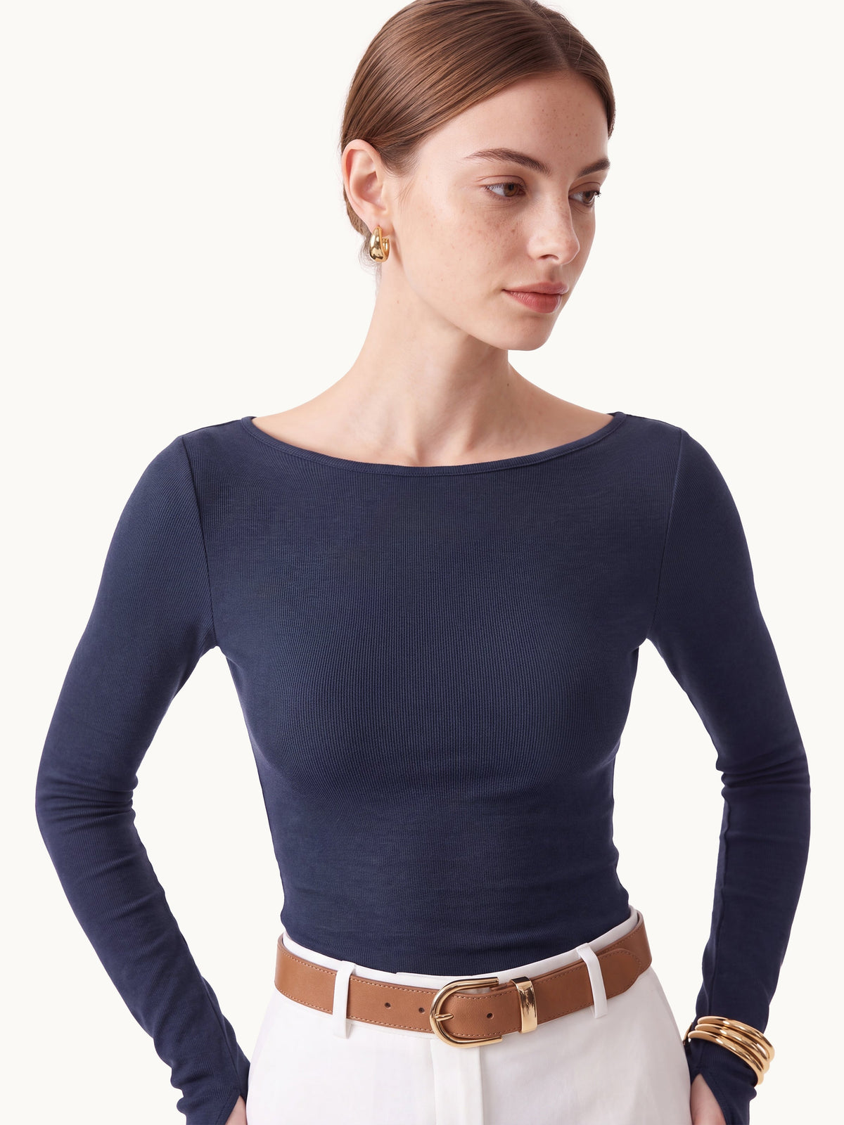 Lyocell-Wool Round Neck Long Sleeve Top