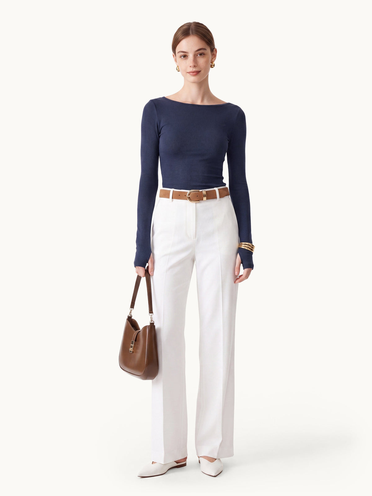 Lyocell-Wool Round Neck Long Sleeve Top