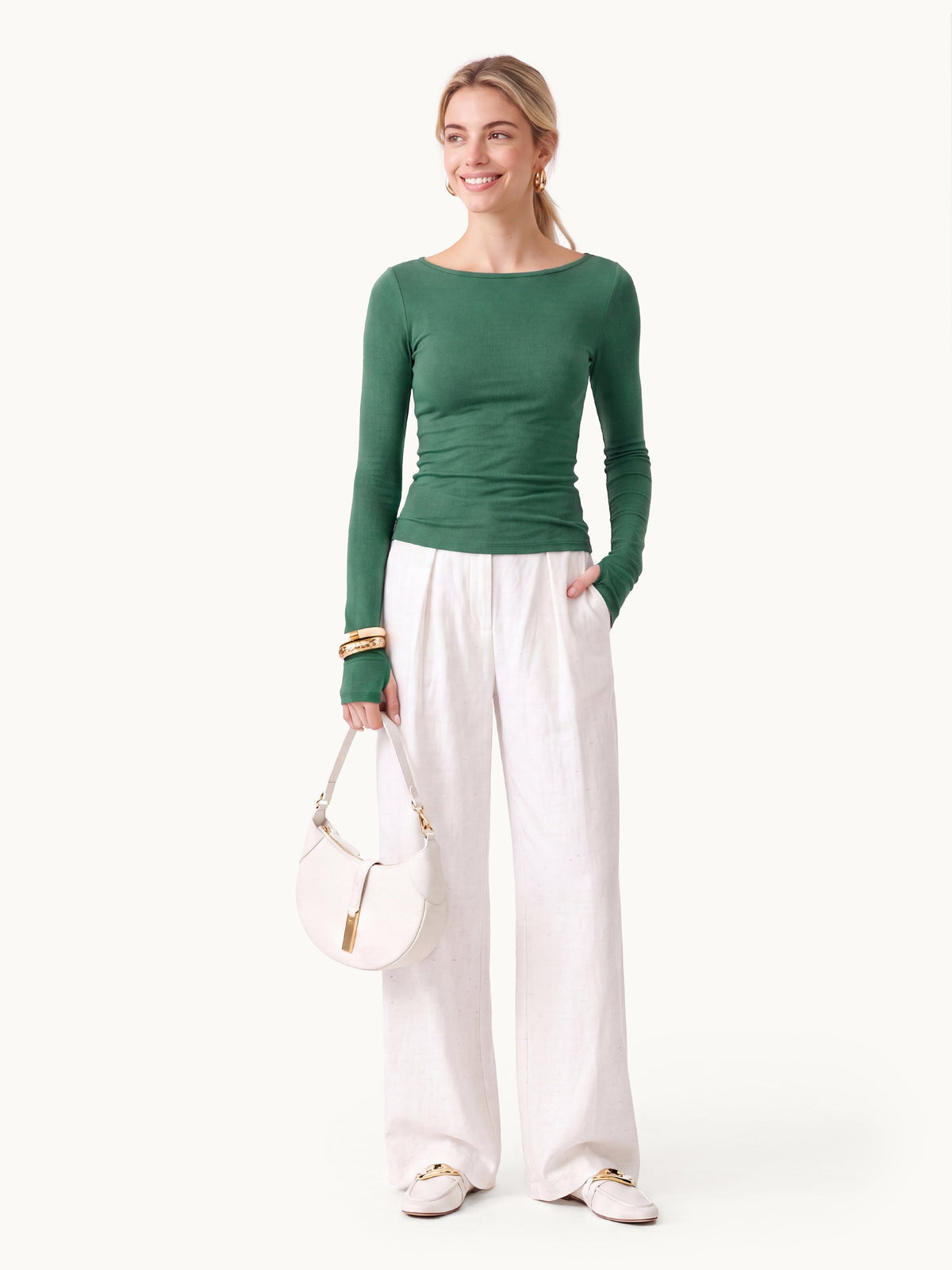 Lyocell-Wool Round Neck Long Sleeve Top