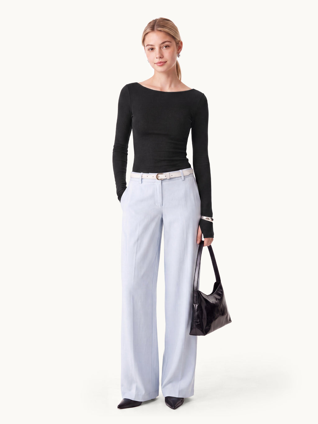 Lyocell-Wool Round Neck Long Sleeve Top
