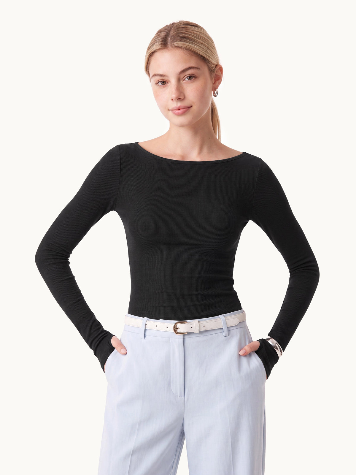 Lyocell-Wool Round Neck Long Sleeve Top