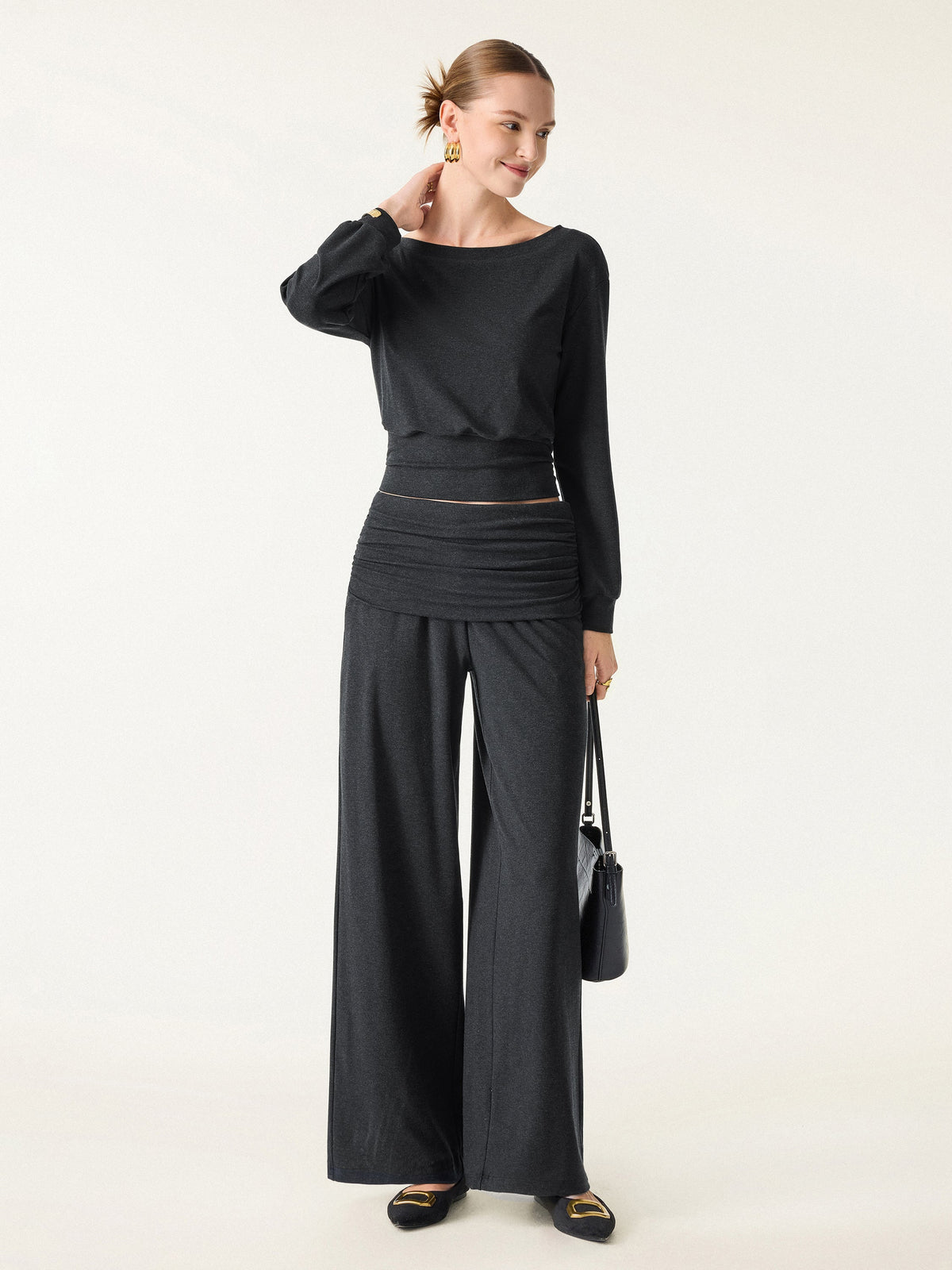 Non-Itchy Wool Blend Drapey Wide Leg Pull-on Pants with Pockets