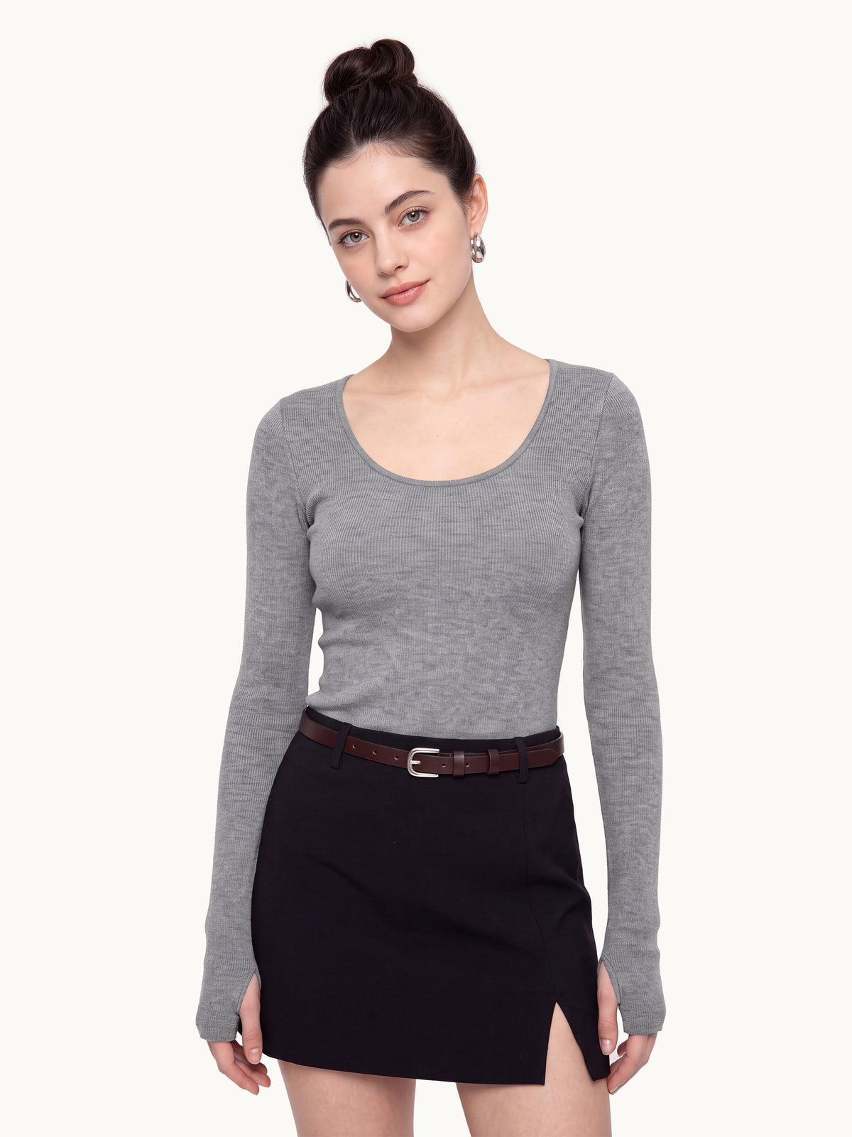 Lyocell-Wool Round Neck Long Sleeve Top