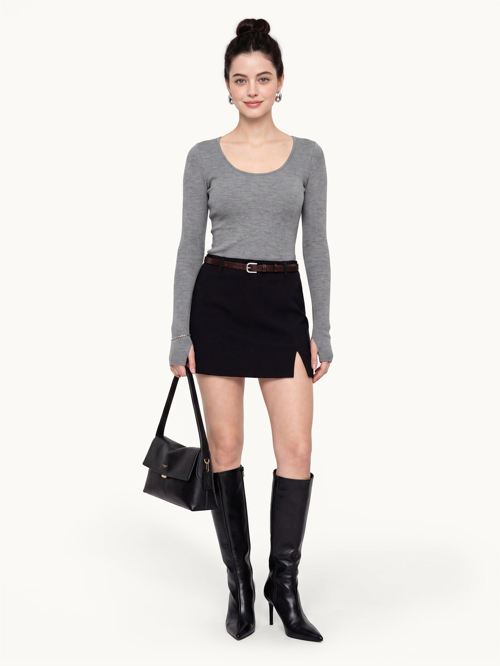 Lyocell-Wool Round Neck Long Sleeve Top
