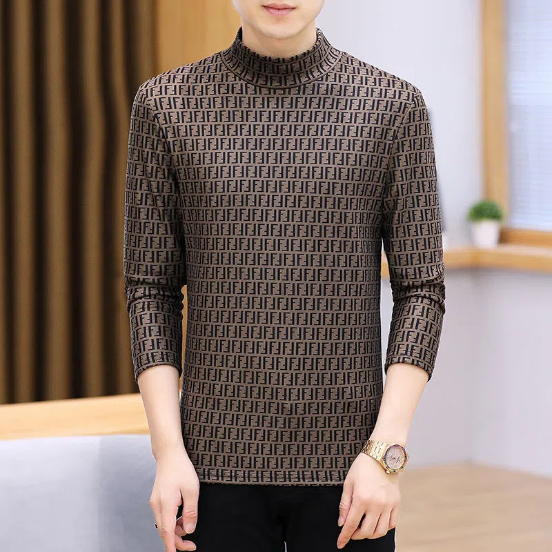 F Slim Trend Print Half Turtleneck Versatile Bottoming Shirt