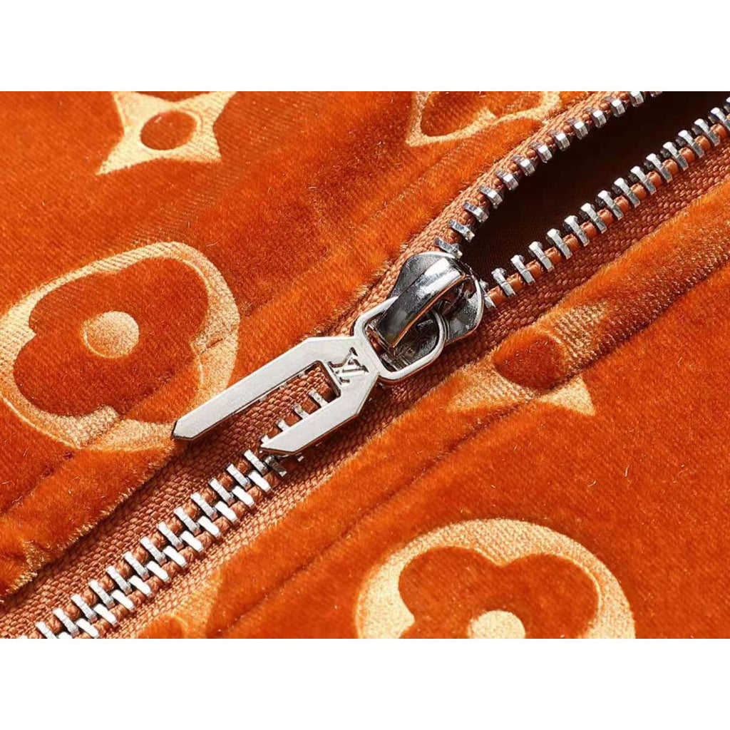V Orange Embroidered Velvet Suit LXYMC23021503