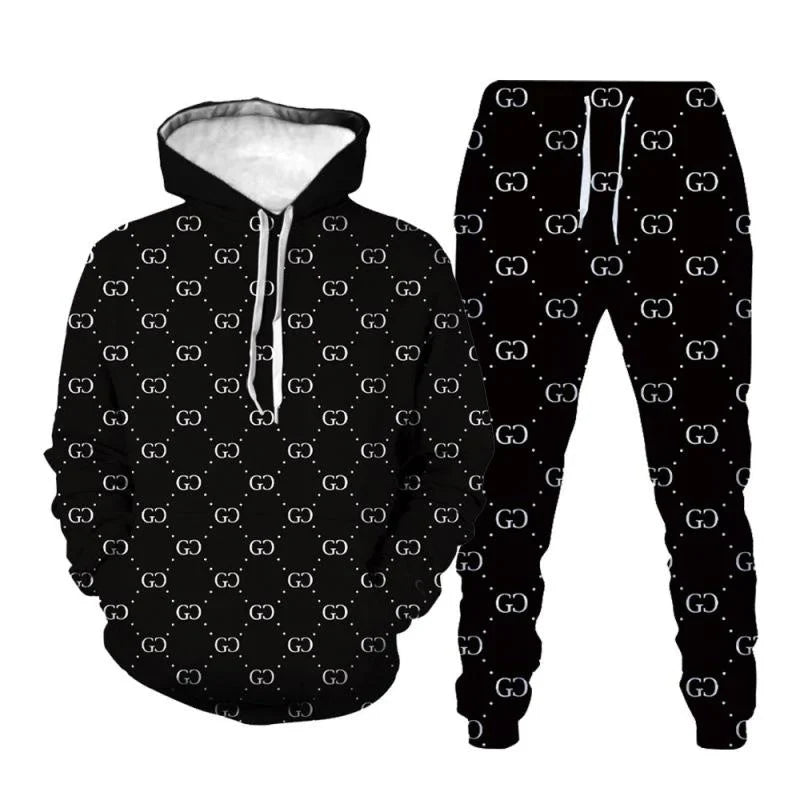 New printed casual hooded sweatshirt suit 1024011105
