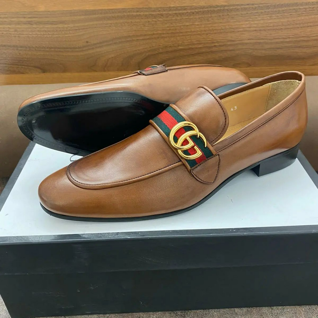 Men's Fashion Business Luxury G LOGO Brown slip on shoes