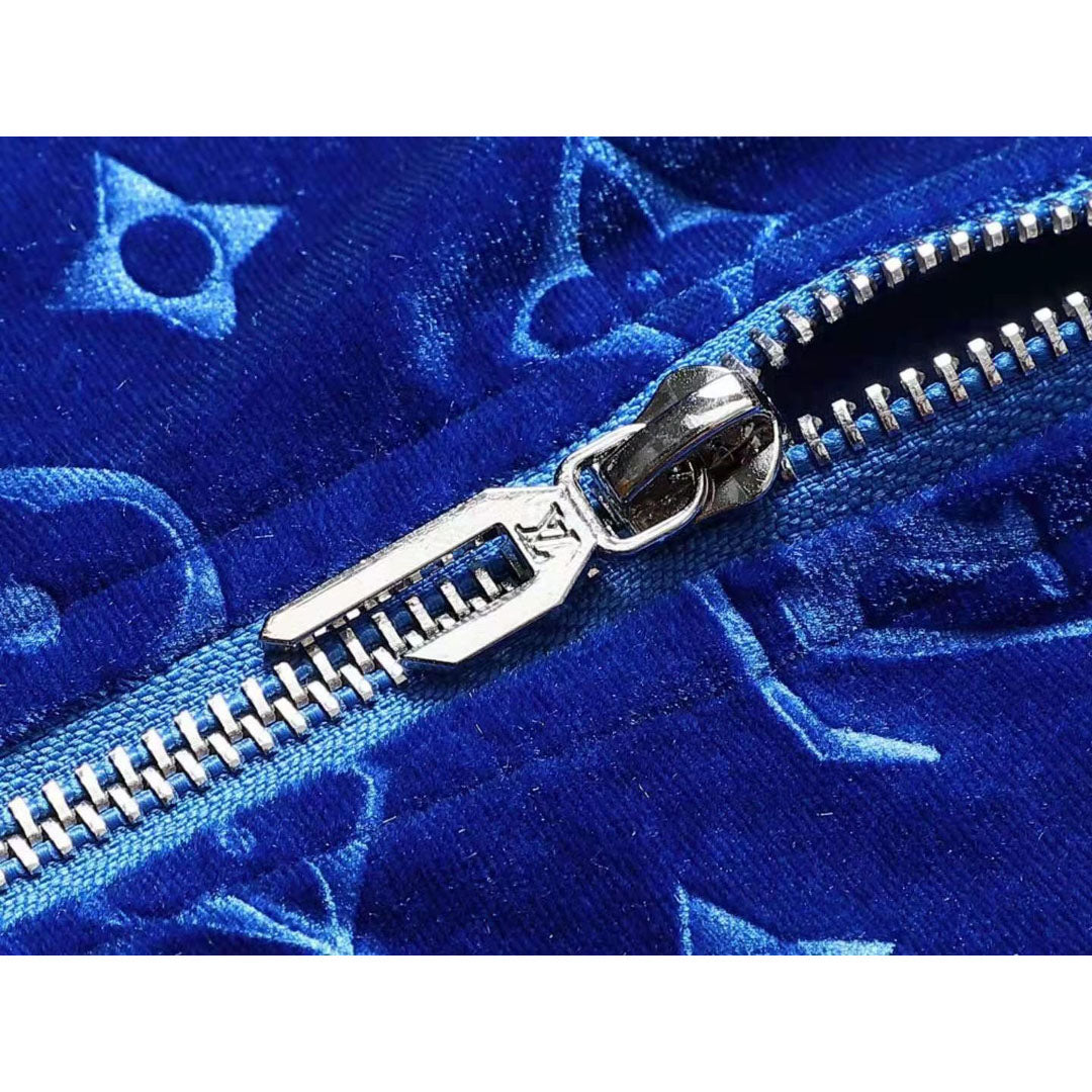 V Blue Embroidered Velvet Suit LXYMC23021504