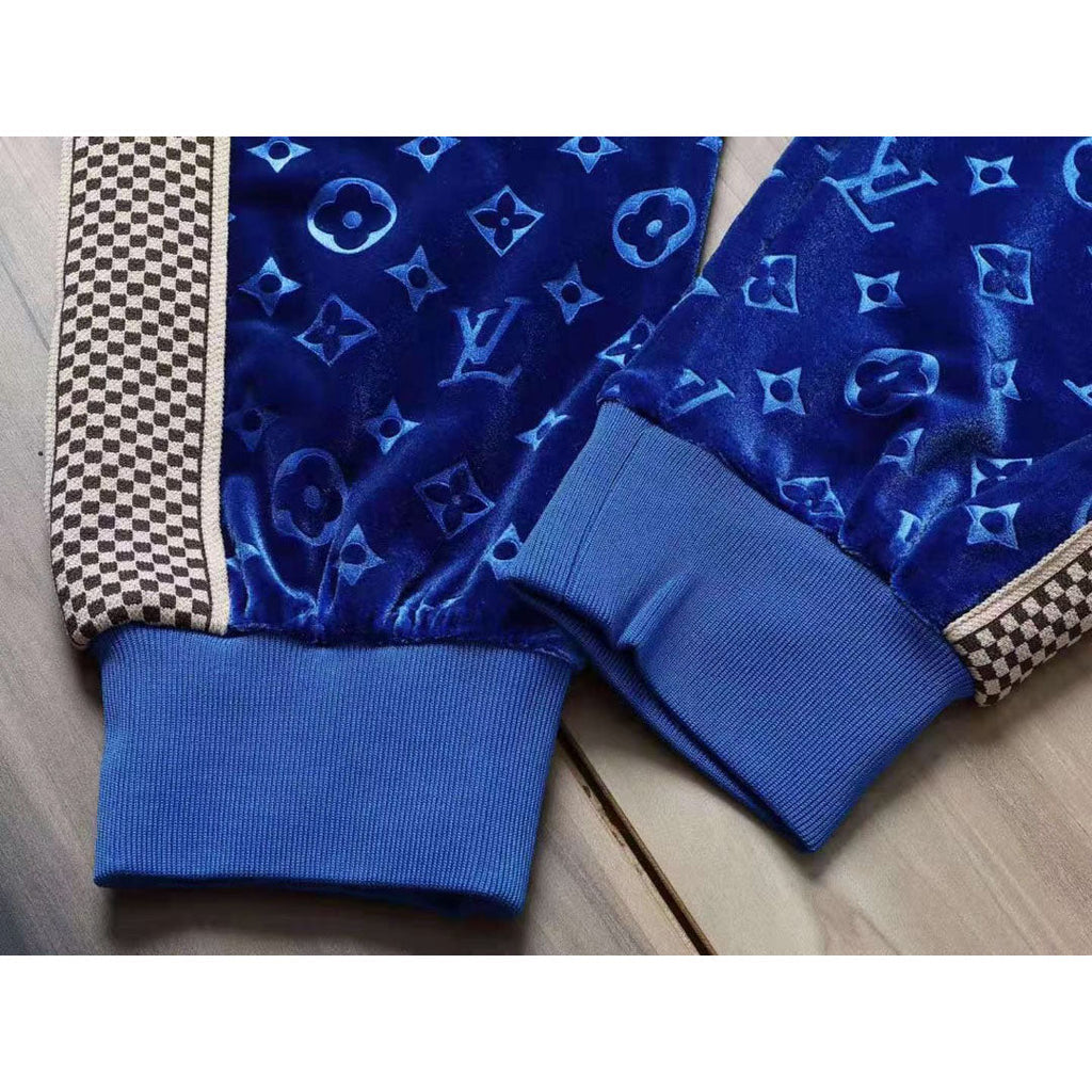 V Blue Embroidered Velvet Suit LXYMC23021504