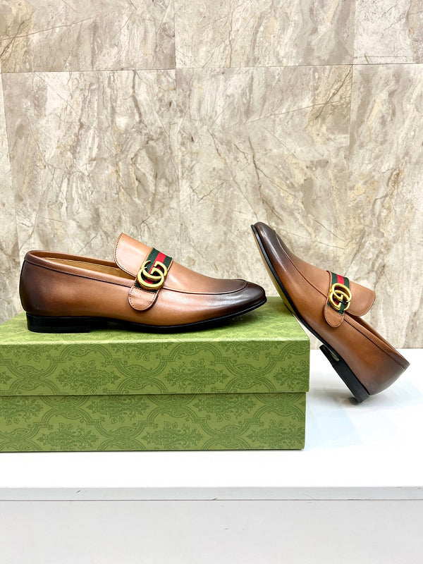 Classic Brown C Leather Men's Slip On Shoes