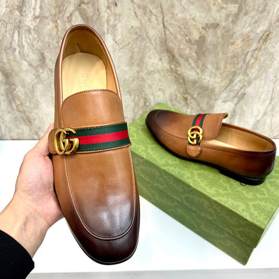 Classic Brown C Leather Men's Slip On Shoes