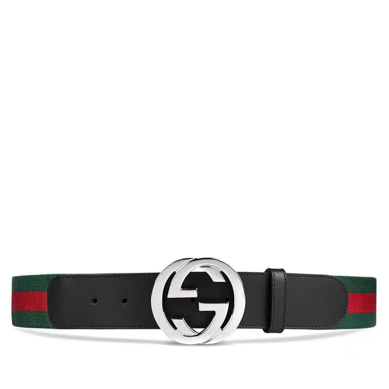 Luxury Red-Green Double G Silver Buckle Belt