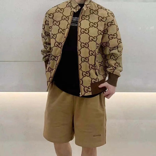 Casual brown letter-printed coat fashion collar zipper design