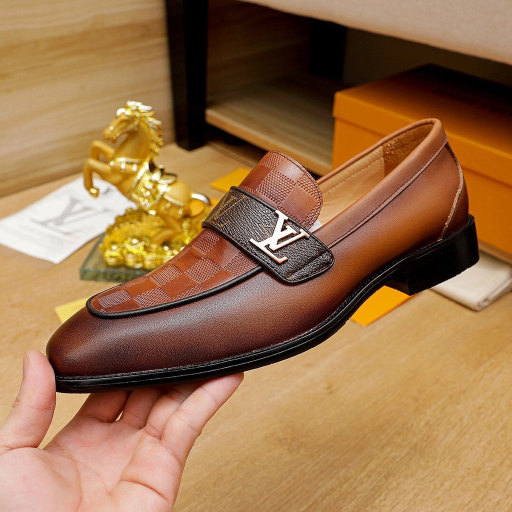 Brown V logo men's formal business shoes