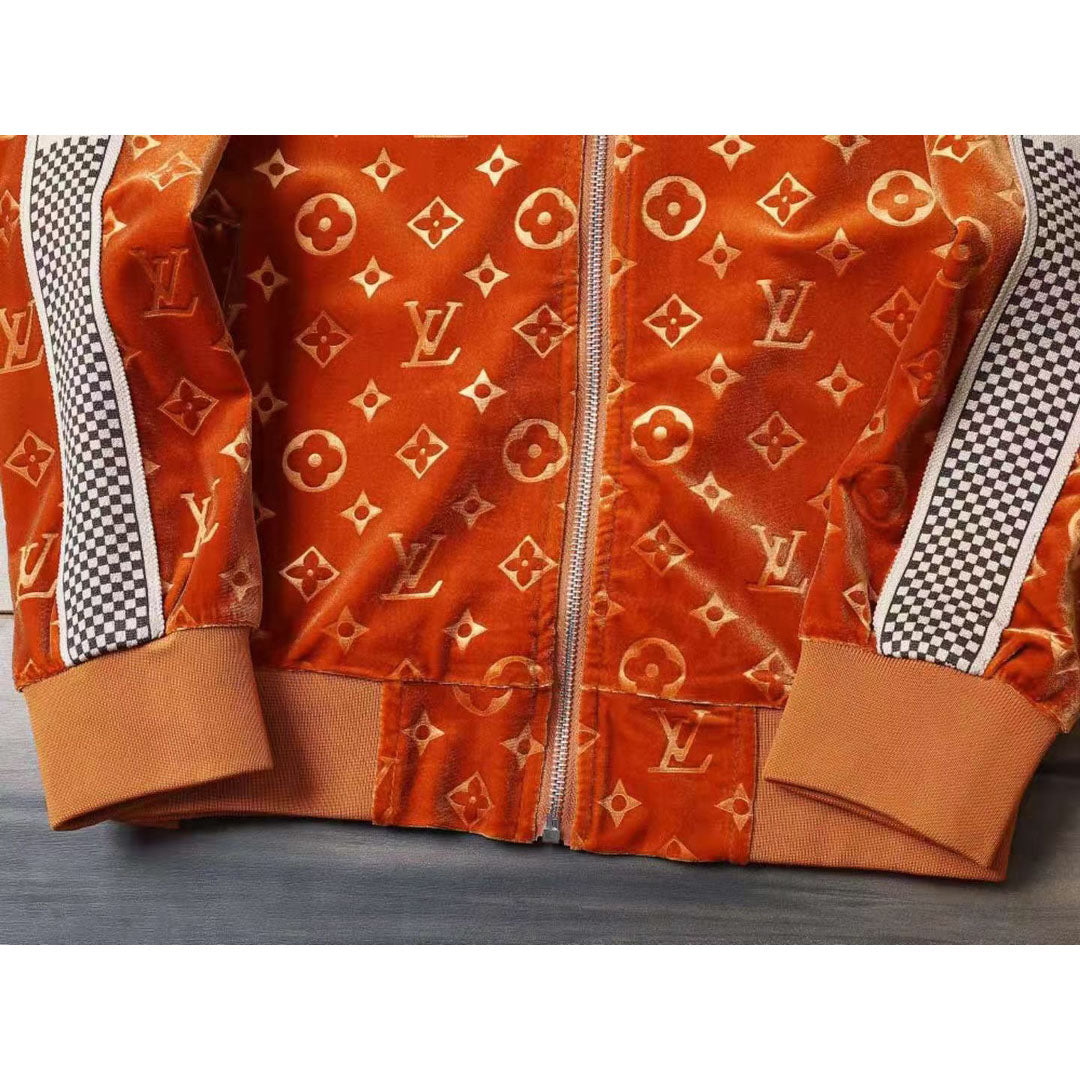 V Orange Embroidered Velvet Suit LXYMC23021503