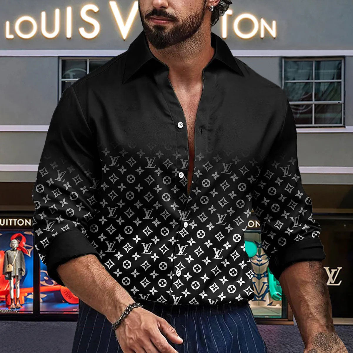 [NEW] Premium V Logo Long Sleeve Button Shirt 3D0424041001