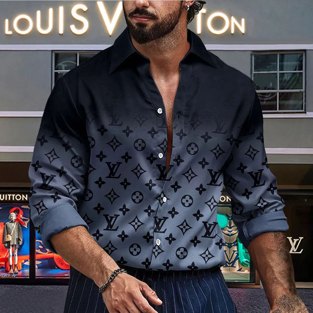 [NEW] Premium V Logo Long Sleeve Button Shirt 3D0424041001
