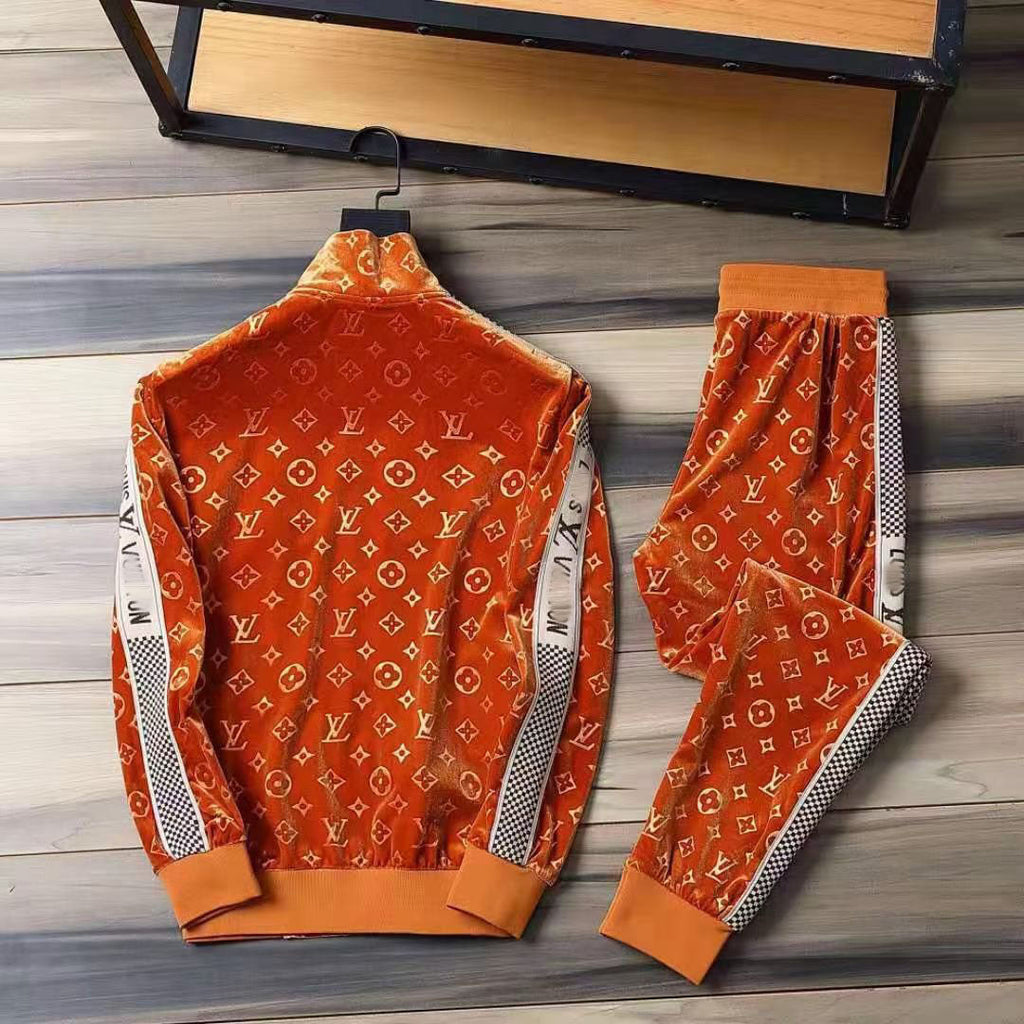 V Orange Embroidered Velvet Suit LXYMC23021503