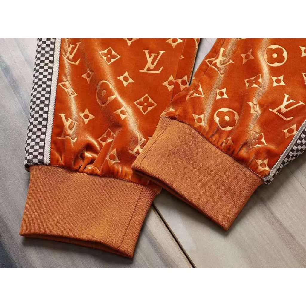 V Orange Embroidered Velvet Suit LXYMC23021503