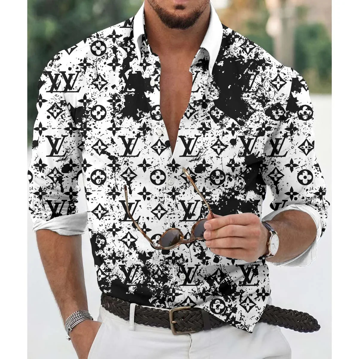 Men's fashion printed long sleeved shirt 1024042430