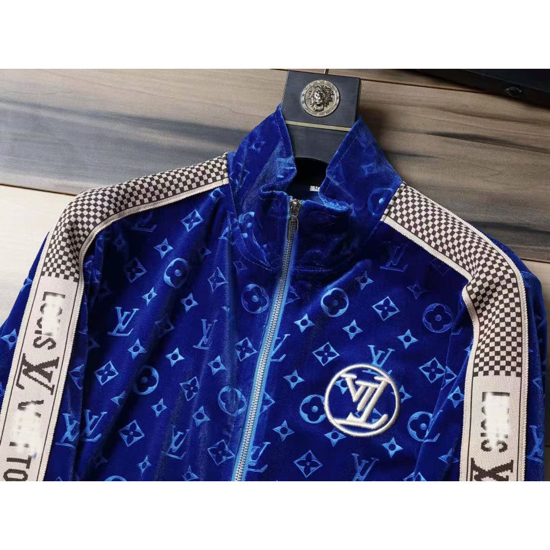 V Blue Embroidered Velvet Suit LXYMC23021504