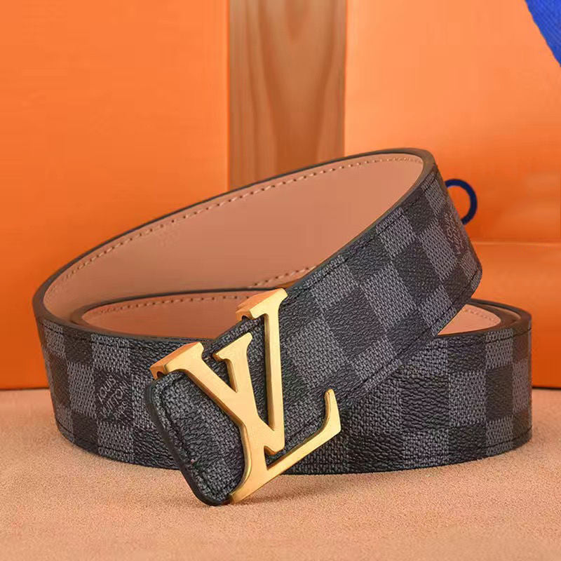 Men's belt high-grade letter leather business belt trend all-match strong and durable middle-aged and young casual pants belt