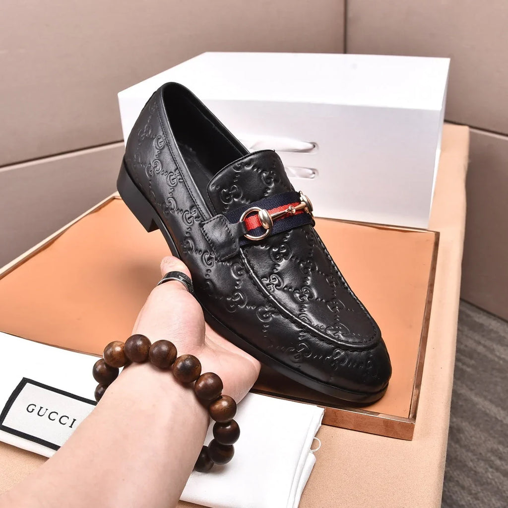 GG Men's Loafer Black Embossed Cowhide 538715