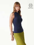 Lyocell-Wool Knit Mock Neck Sleeveless Bra Top