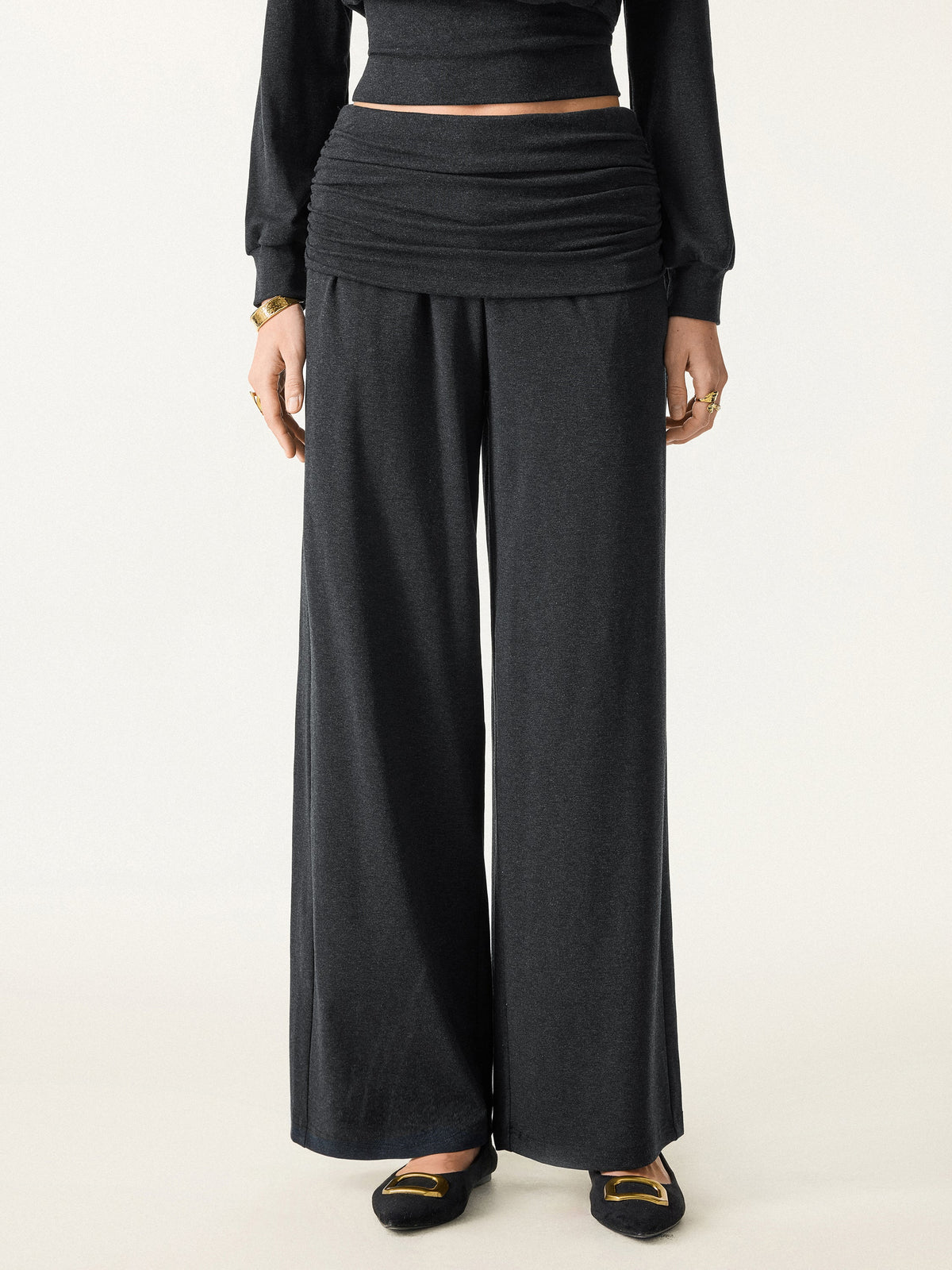 Non-Itchy Wool Blend Drapey Wide Leg Pull-on Pants with Pockets