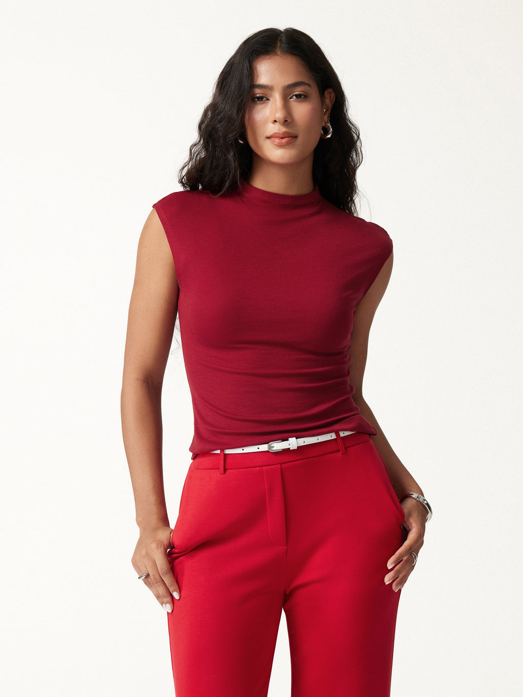 Lyocell-Wool Mock Neck Top